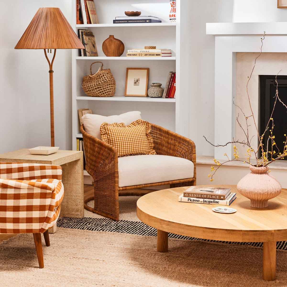 Curved Rattan Lounge Chair with Linen Cushion