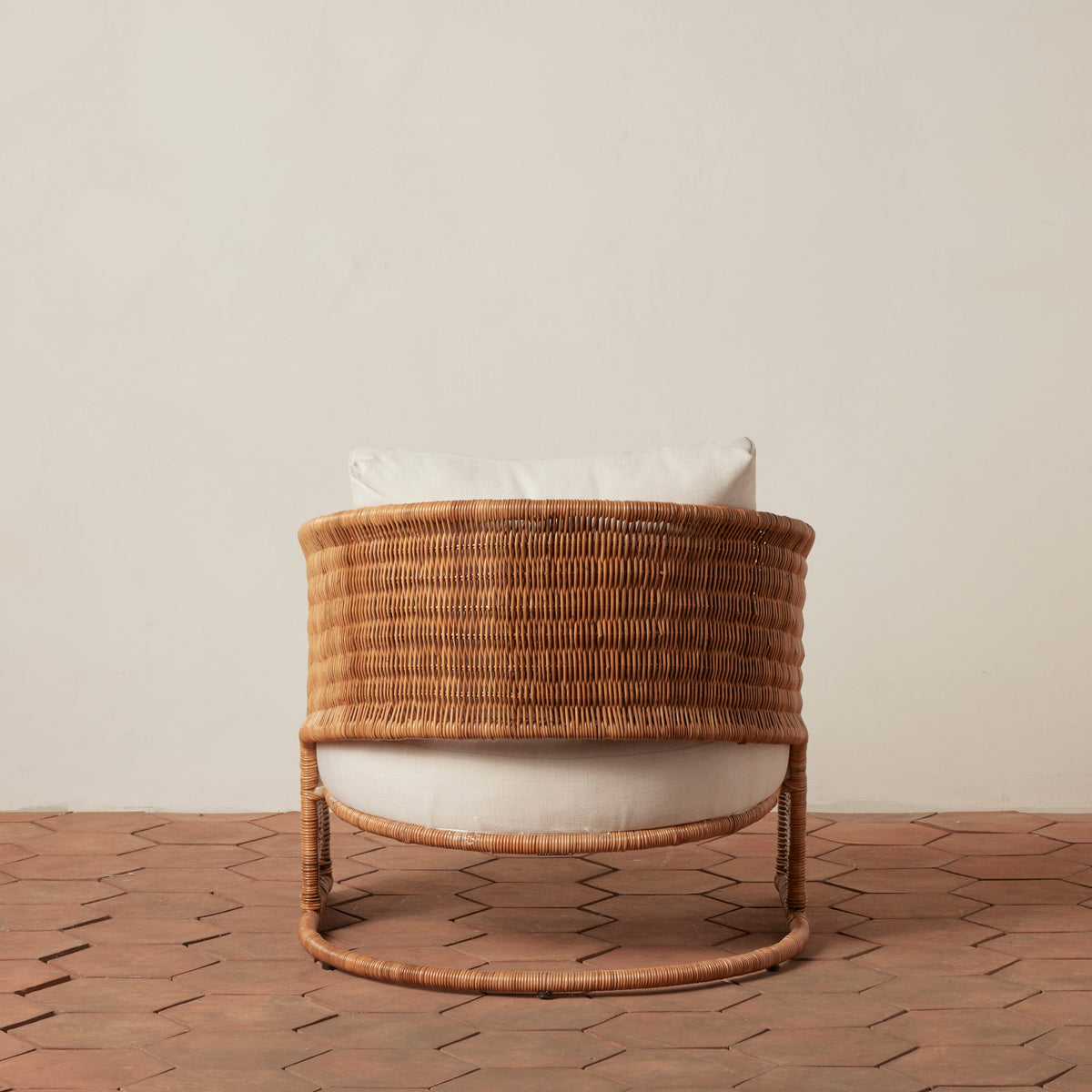 Curved Rattan Lounge Chair with Linen Cushion