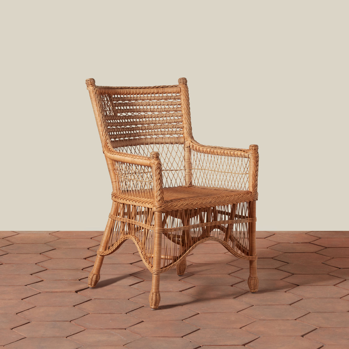 Flag-Motif Handwoven Rattan Armchair