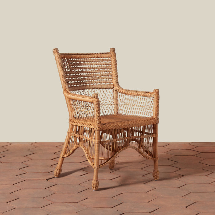 Flag-Motif Handwoven Rattan Armchair