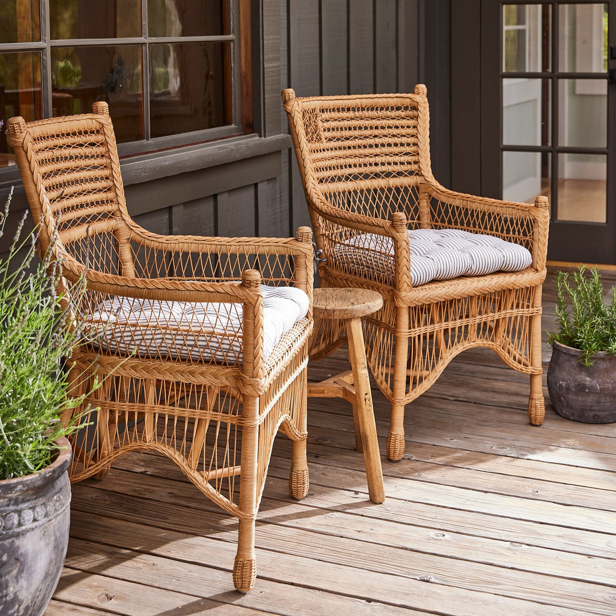 Flag-Motif Handwoven Rattan Armchair