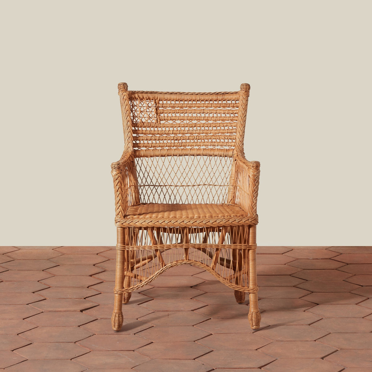 Flag-Motif Handwoven Rattan Armchair