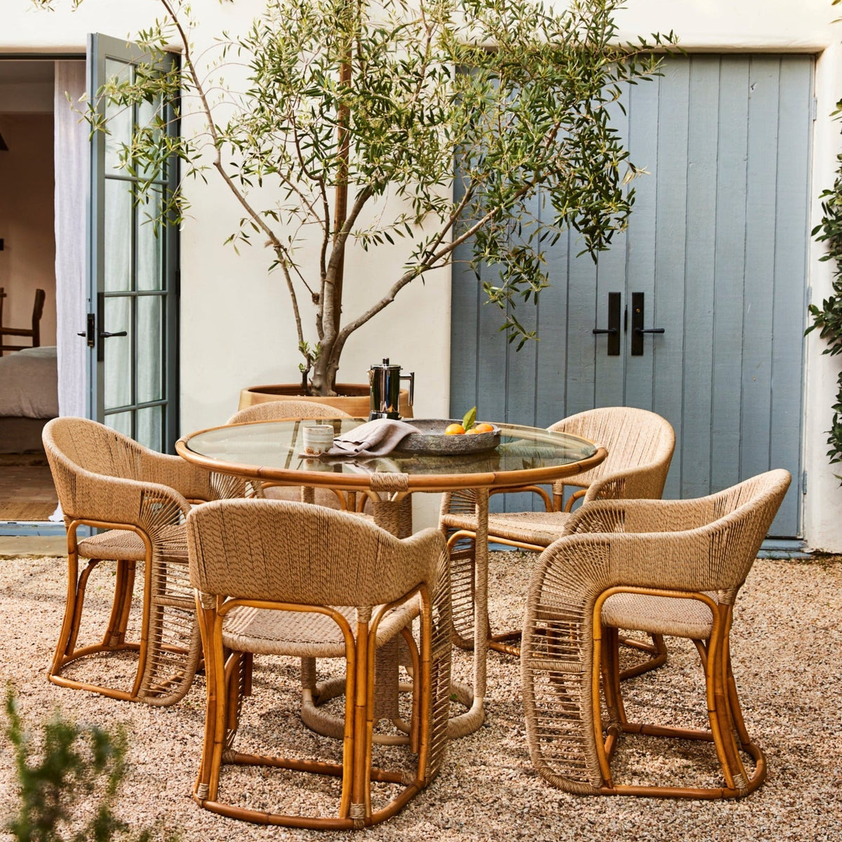 Glass-Top Rattan & Aluminium Indoor/Outdoor Dining Table