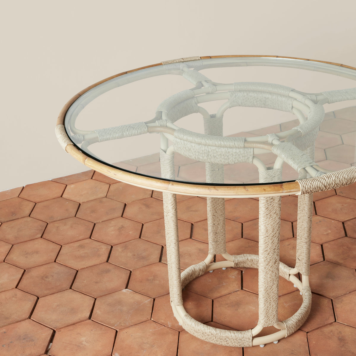 Glass-Top Rattan & Aluminium Indoor/Outdoor Dining Table