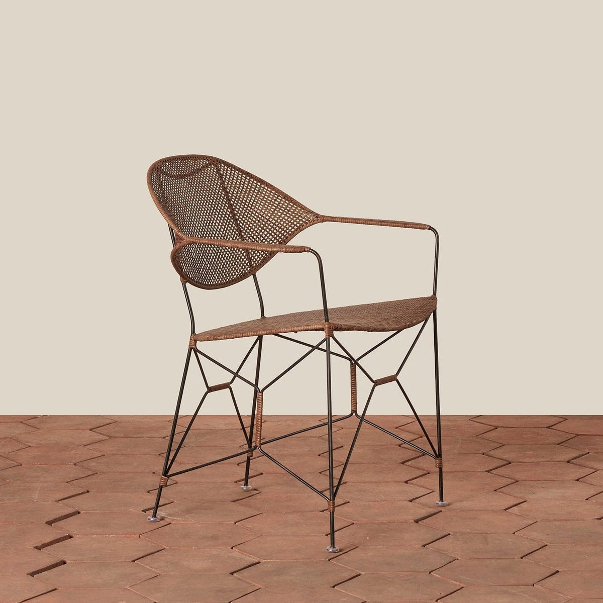 Handwoven Rattan & Iron Armchair