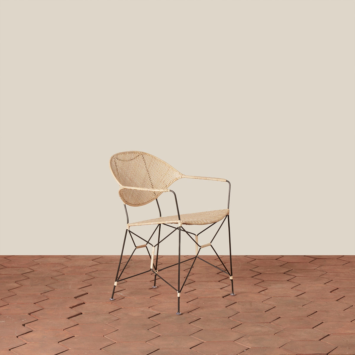 Handwoven Rattan & Iron Armchair