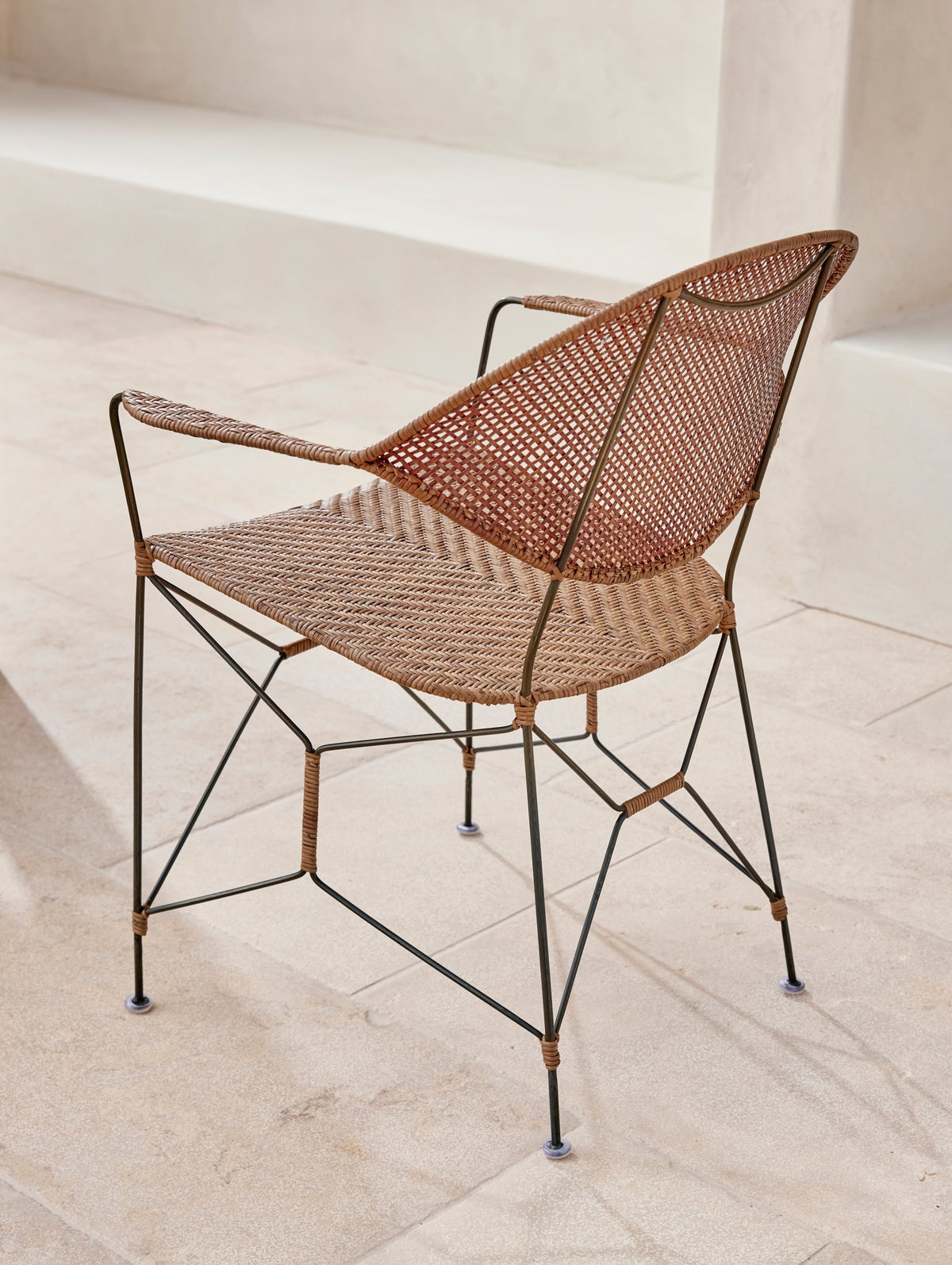 Handwoven Rattan & Iron Armchair