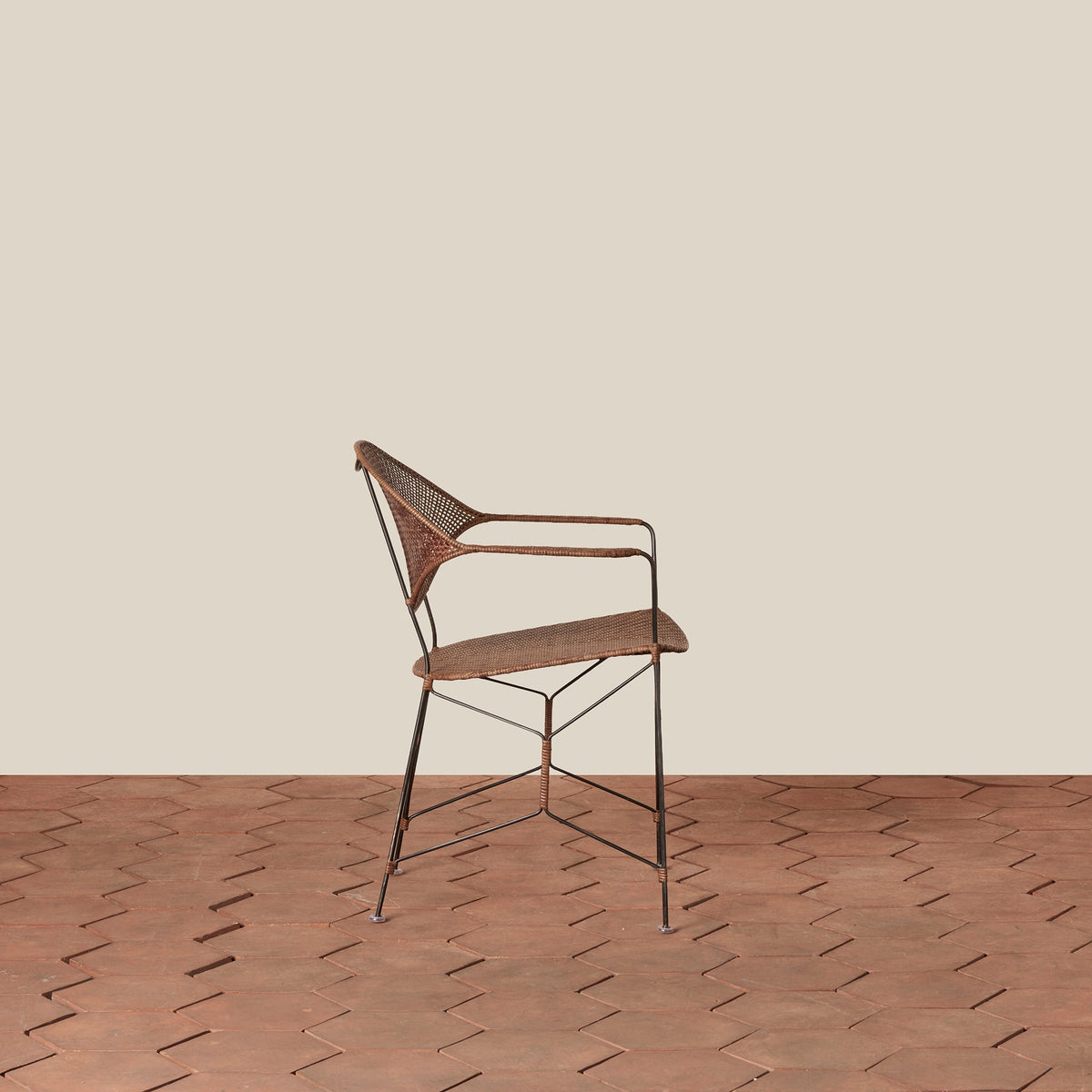 Handwoven Rattan & Iron Armchair