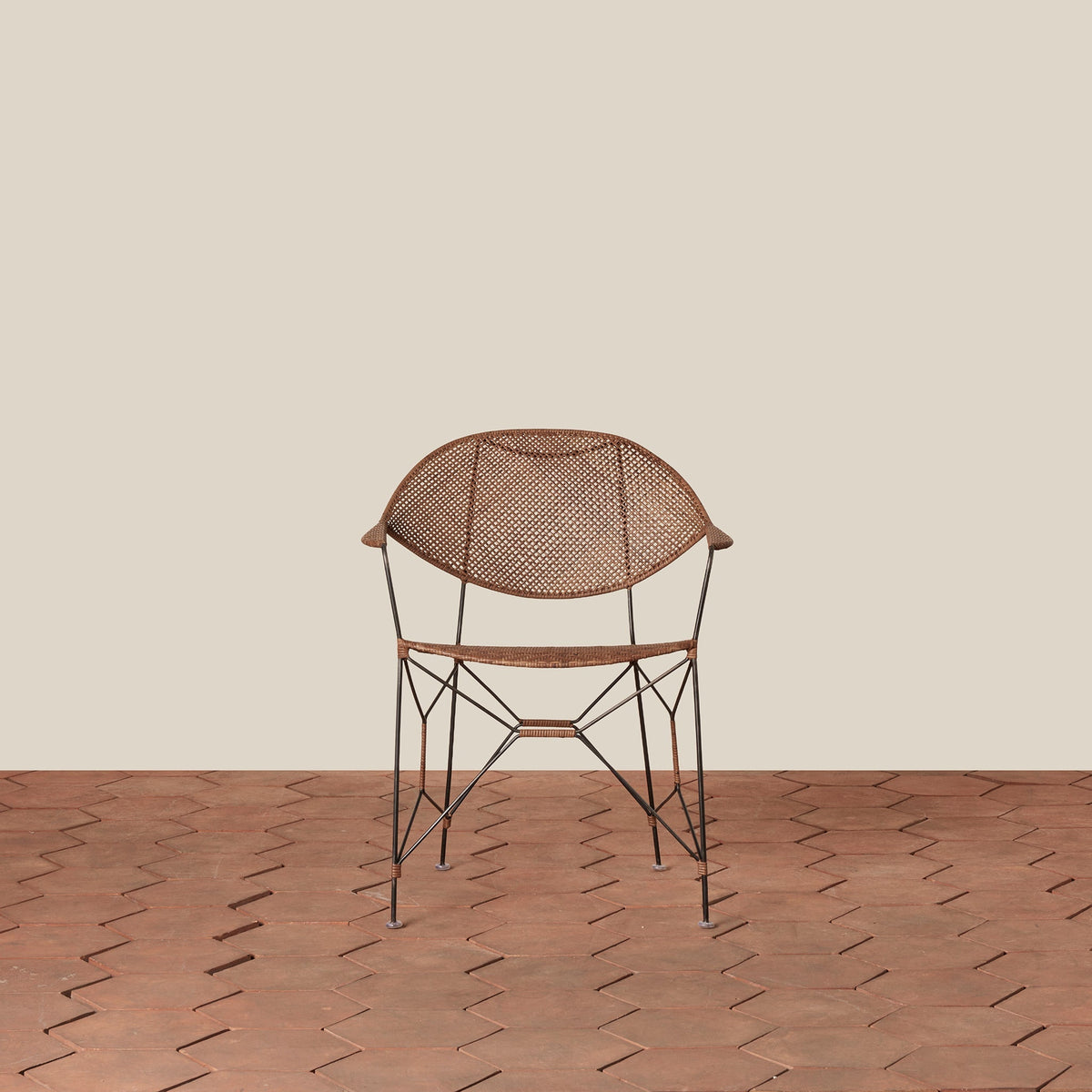Handwoven Rattan & Iron Armchair
