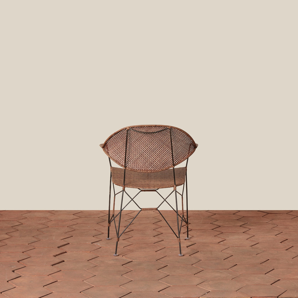 Handwoven Rattan & Iron Armchair
