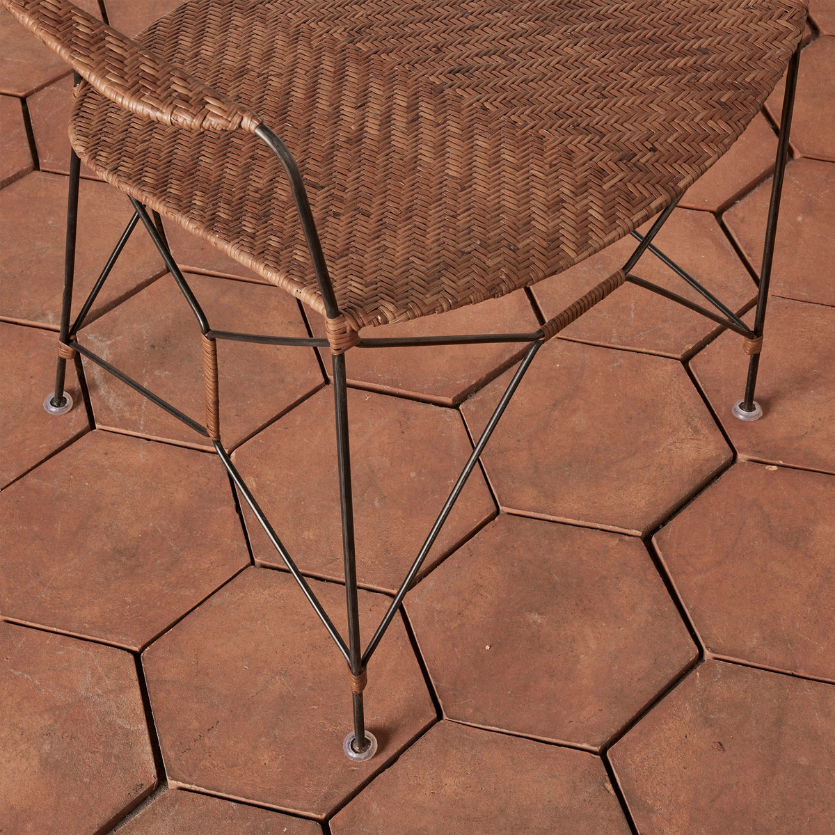 Handwoven Rattan & Iron Armchair