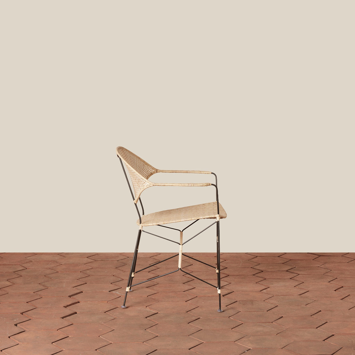 Handwoven Rattan & Iron Armchair