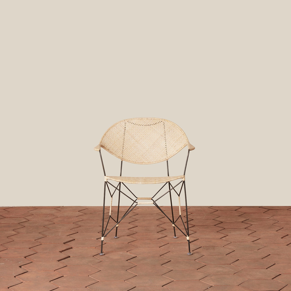 Handwoven Rattan & Iron Armchair