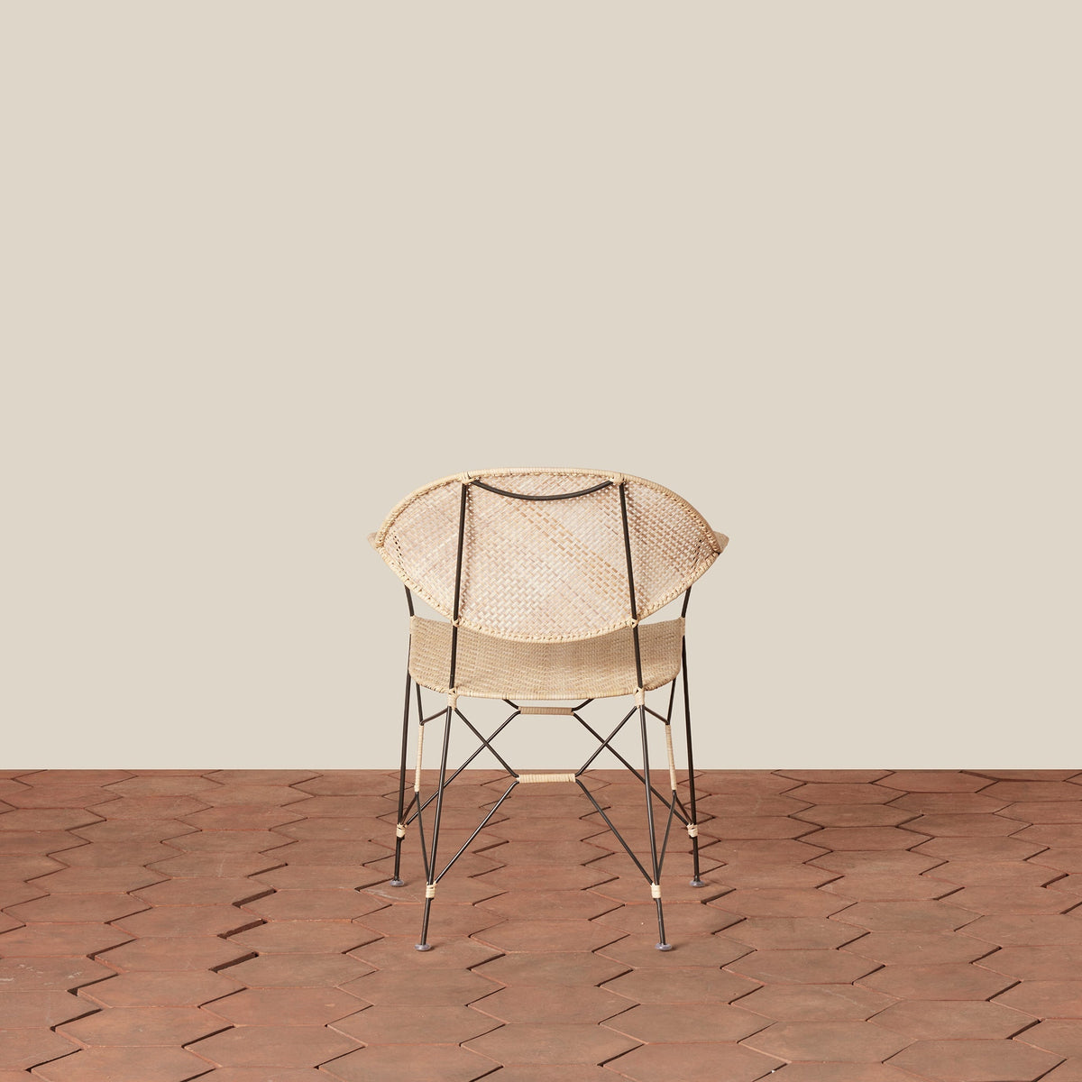 Handwoven Rattan & Iron Armchair