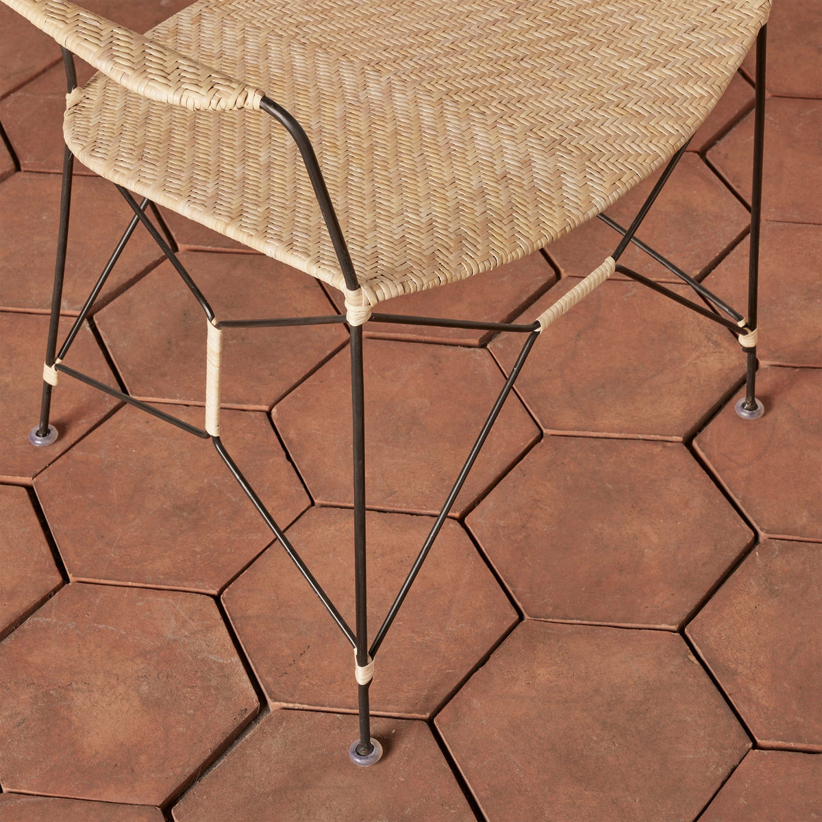 Handwoven Rattan & Iron Armchair