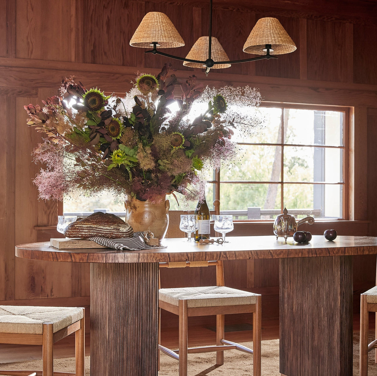Oval Rattan Pedestal Dining Table — Seats 6