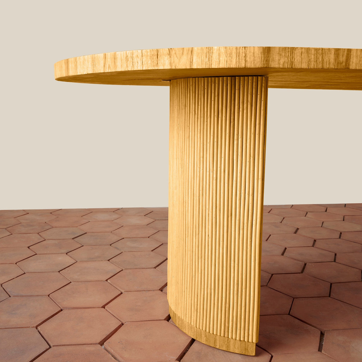 Oval Rattan Pedestal Dining Table — Seats 6