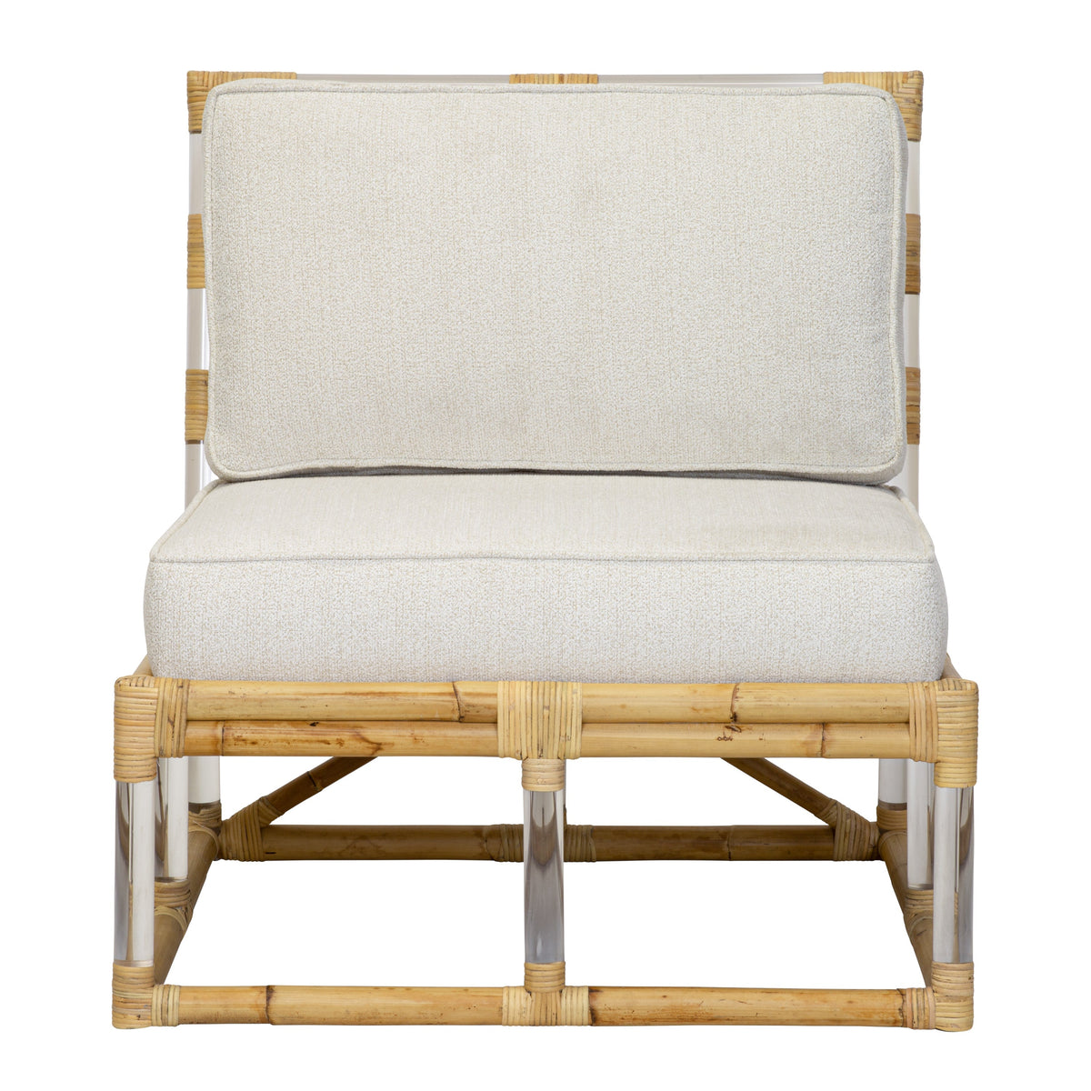 Rattan & Acrylic Slipper Chair with Bouclé Upholstery