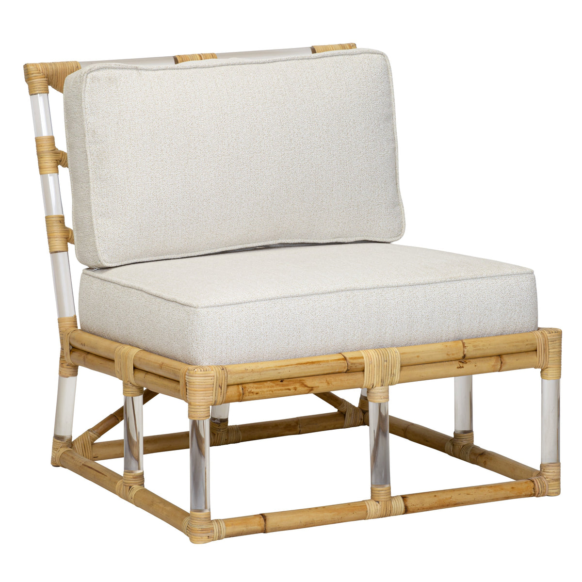 Rattan & Acrylic Slipper Chair with Bouclé Upholstery