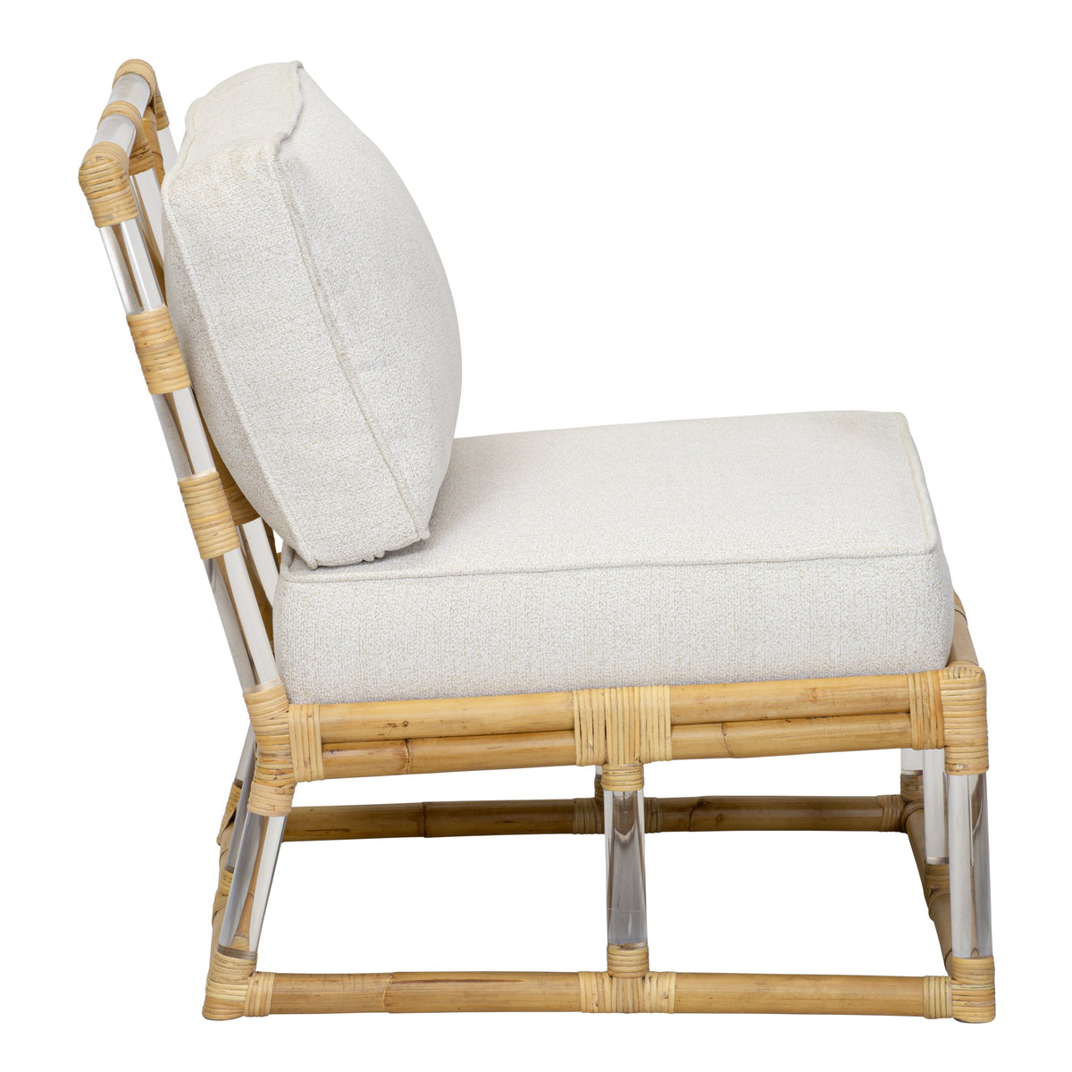 Rattan & Acrylic Slipper Chair with Bouclé Upholstery