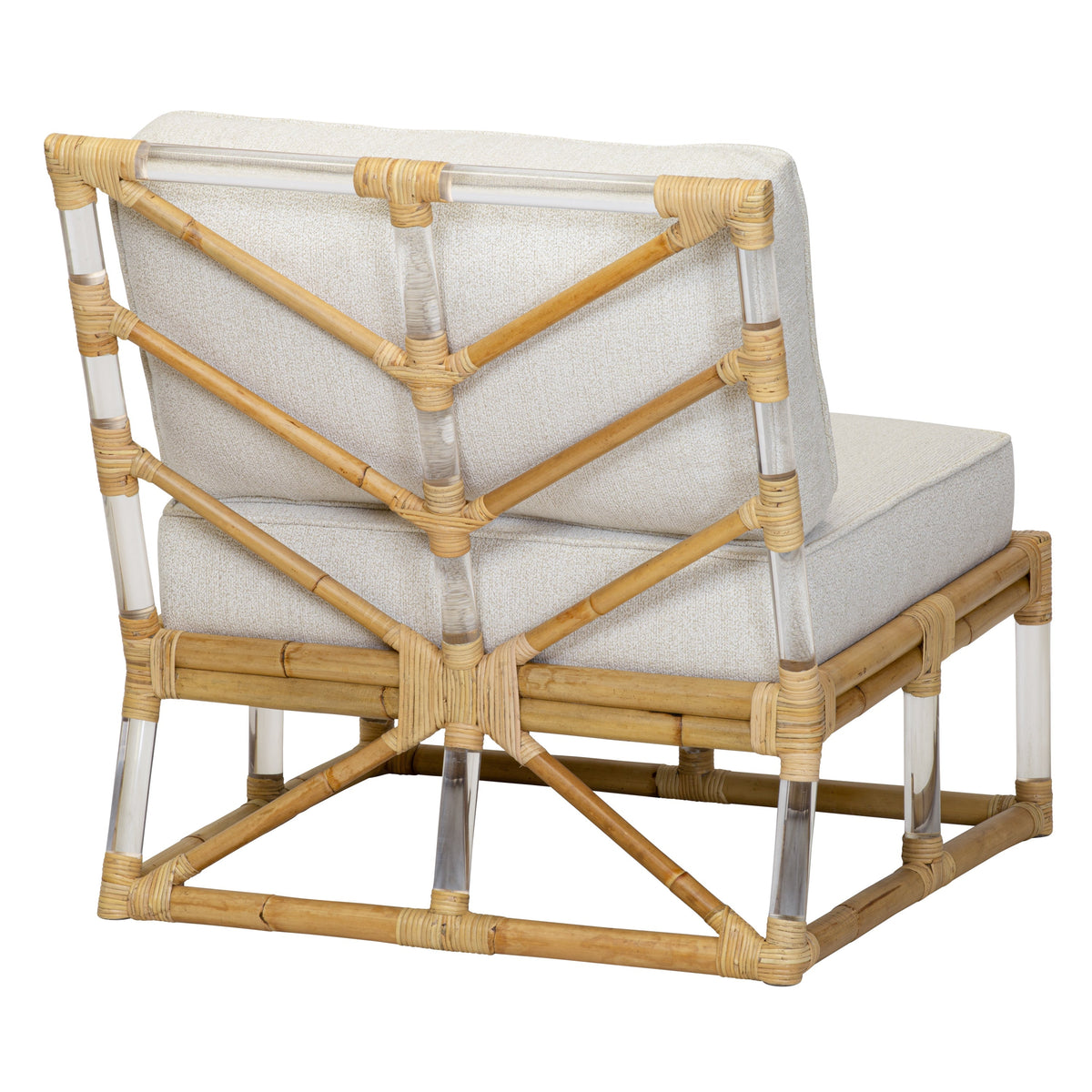Rattan & Acrylic Slipper Chair with Bouclé Upholstery