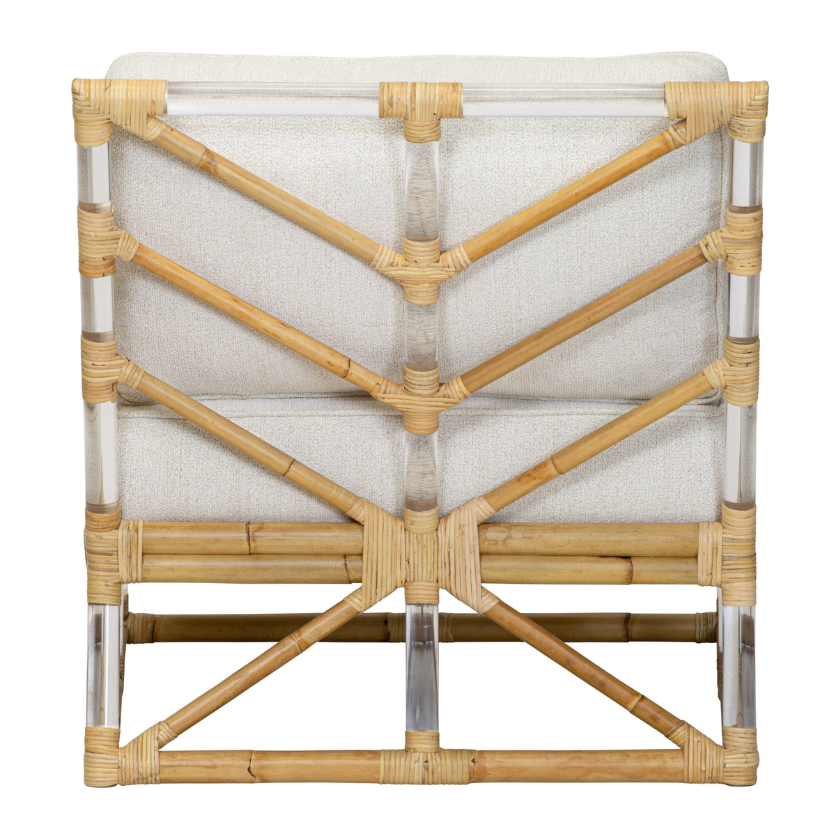 Rattan & Acrylic Slipper Chair with Bouclé Upholstery
