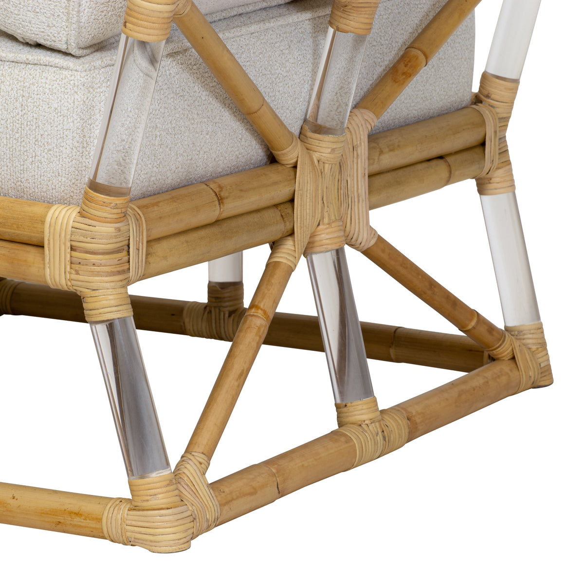 Rattan & Acrylic Slipper Chair with Bouclé Upholstery