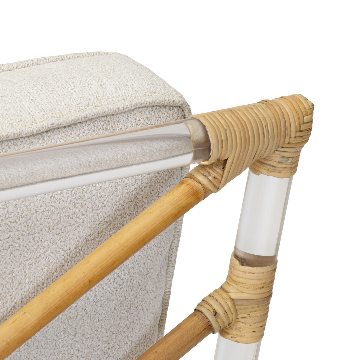 Rattan & Acrylic Slipper Chair with Bouclé Upholstery