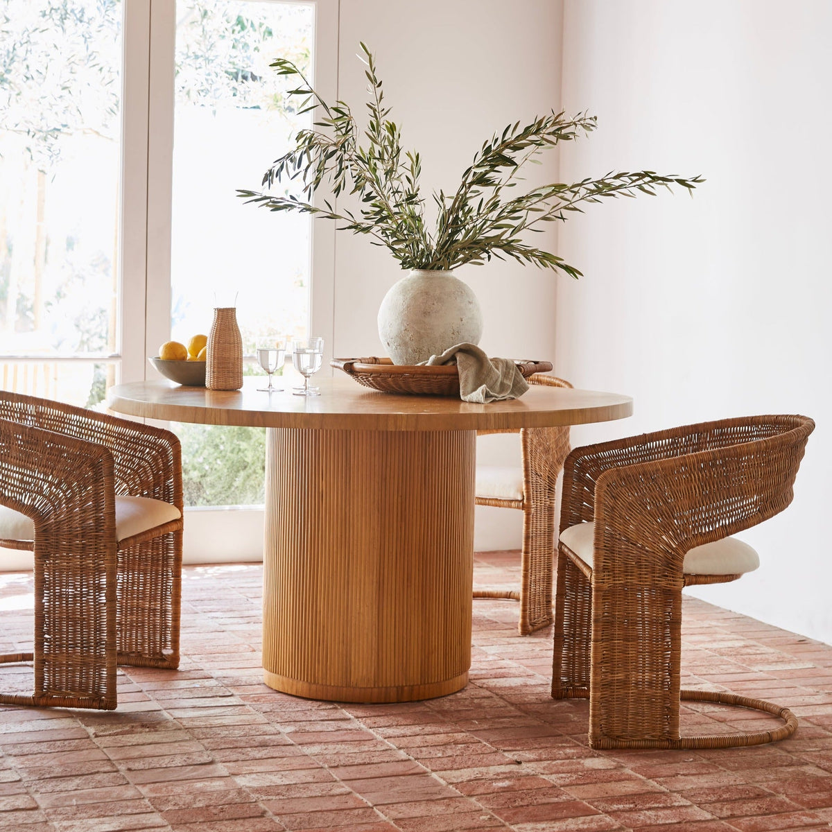 Round Rattan Pedestal Dining Table — Seats 4