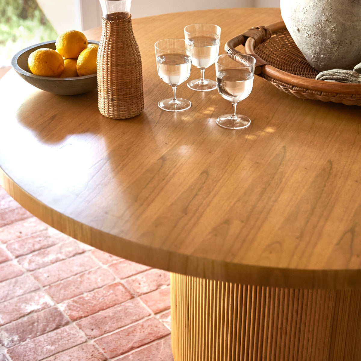 Round Rattan Pedestal Dining Table — Seats 4
