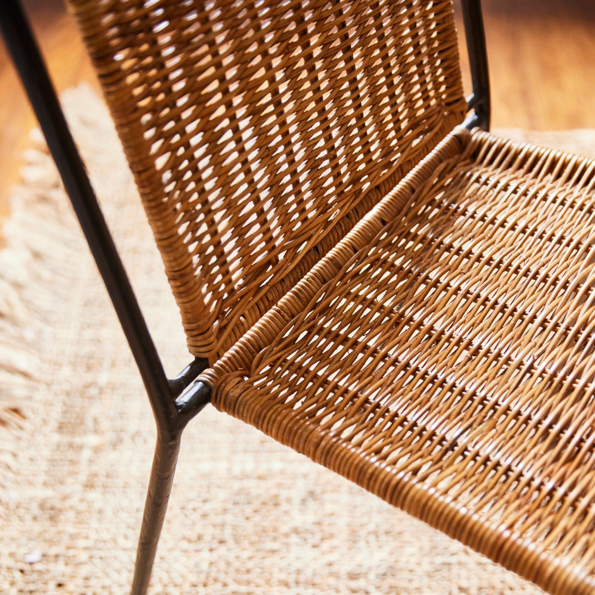 Stackable Rattan & Iron Indoor/Outdoor Dining Chair