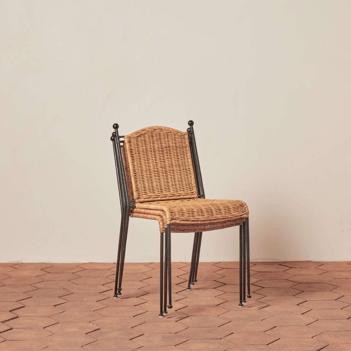 Stackable Rattan & Iron Indoor/Outdoor Dining Chair