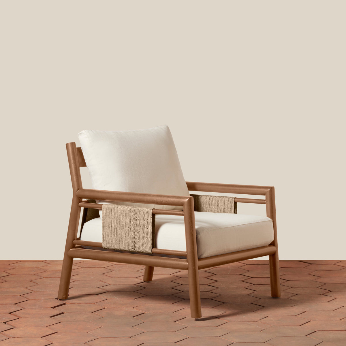 Wood & Danish Cord Lounge Chair with Linen Cushions