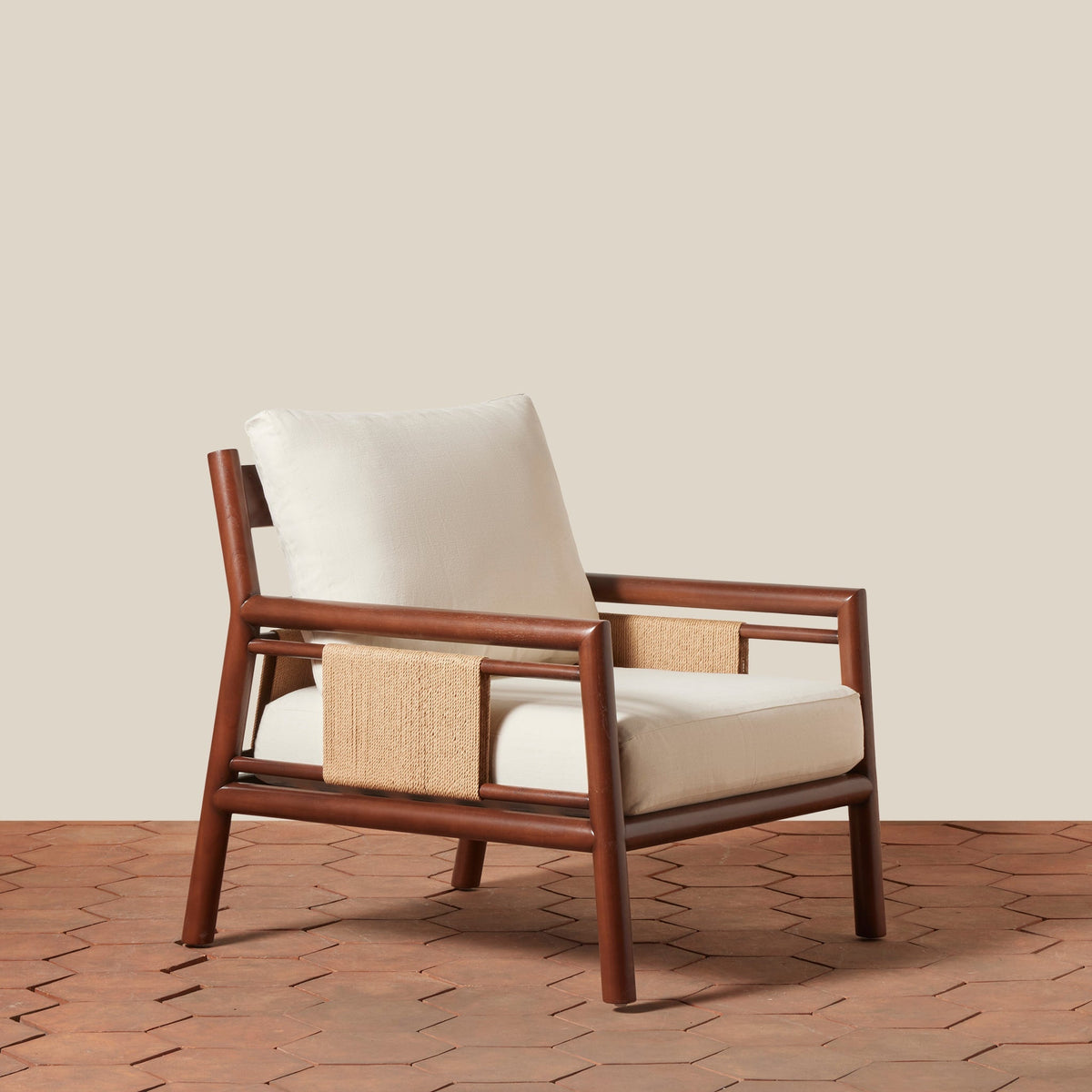 Wood & Danish Cord Lounge Chair with Linen Cushions