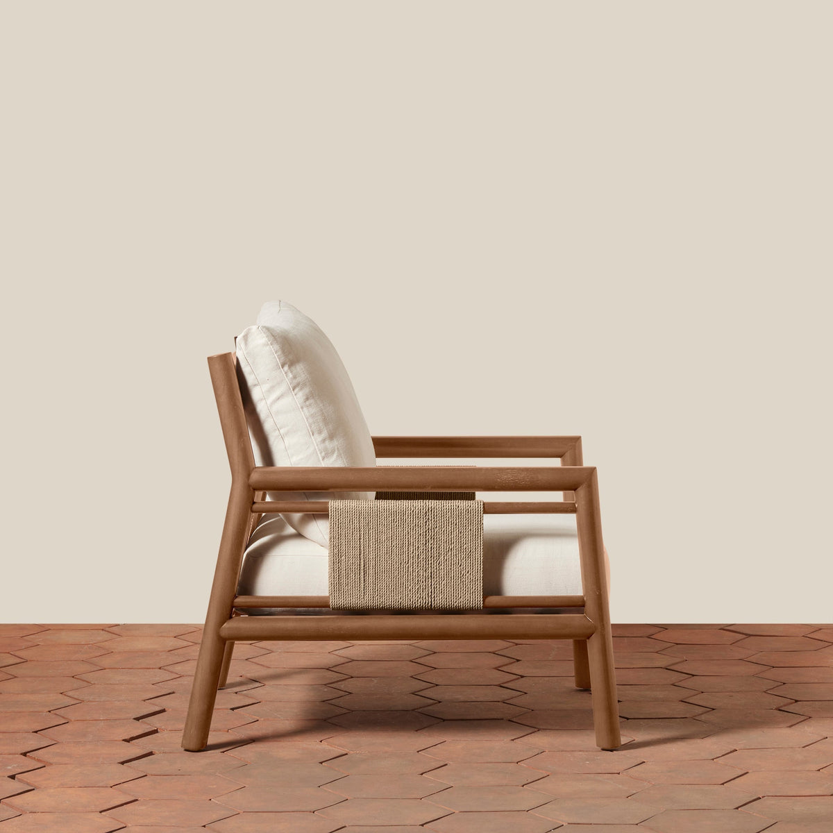 Wood & Danish Cord Lounge Chair with Linen Cushions