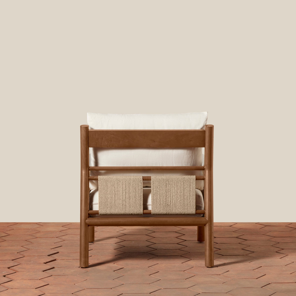 Wood & Danish Cord Lounge Chair with Linen Cushions