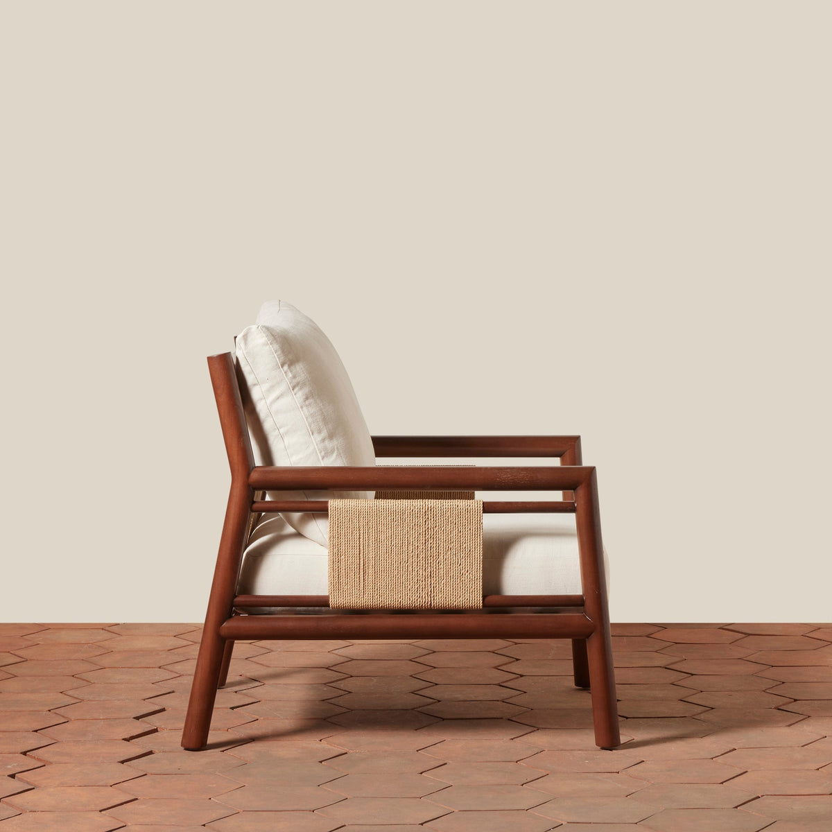 Wood & Danish Cord Lounge Chair with Linen Cushions