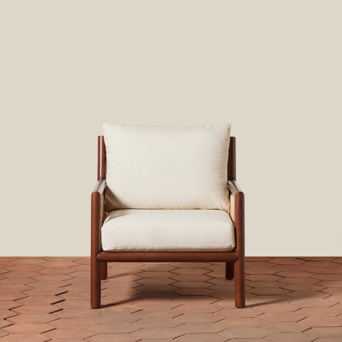 Wood & Danish Cord Lounge Chair with Linen Cushions