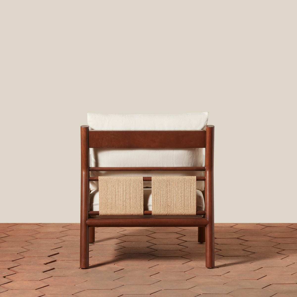 Wood & Danish Cord Lounge Chair with Linen Cushions